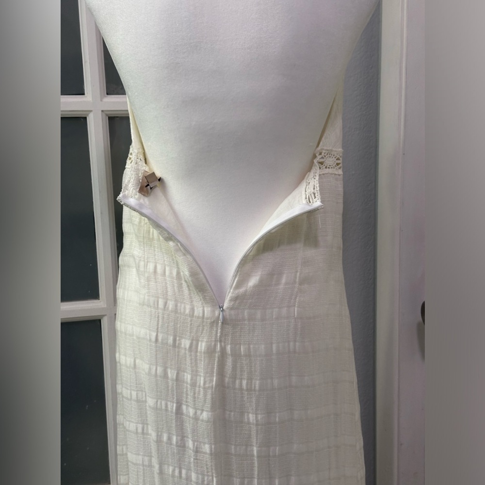 Ella Moss Long White Linen Maxi Halter Summer Dress Lace Detail Size 4 - Picture 3 of 11